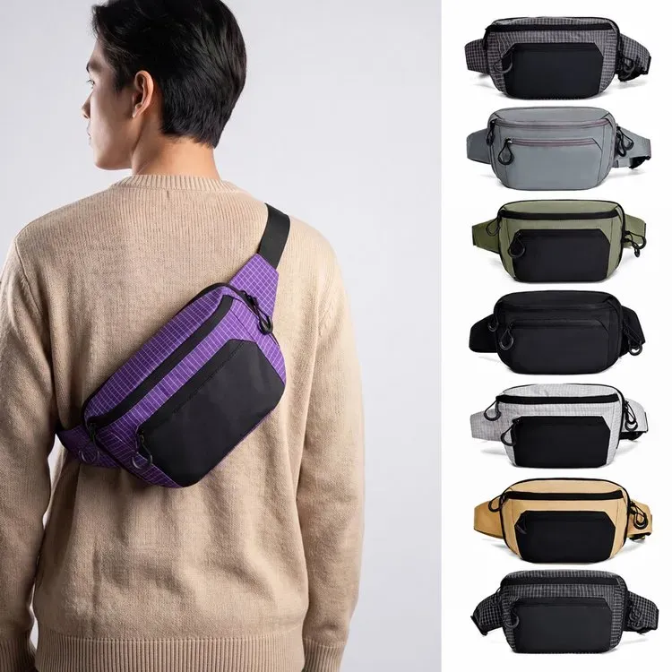 Tas Selempang Pria Bahan Nylon Motif Polkadot Warna Hitam Bentuk Kotak Tali Grosir Import