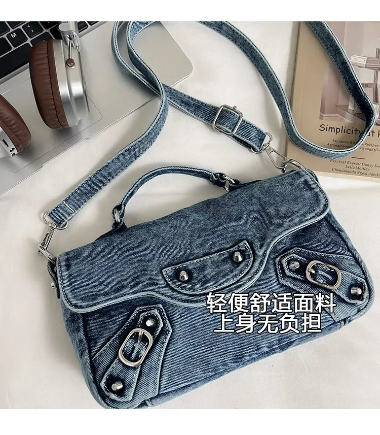 Tas Selempang Wanita Bahan PU Sintetis Polos Warna Biru Bentuk Kotak Tali Resleting Grosir