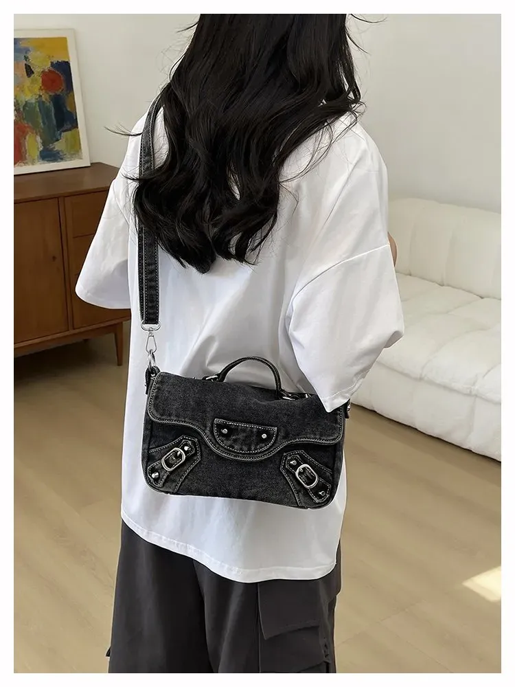 Tas Selempang Wanita Bahan PU Sintetis Polos Warna Biru Bentuk Kotak Tali Resleting Grosir