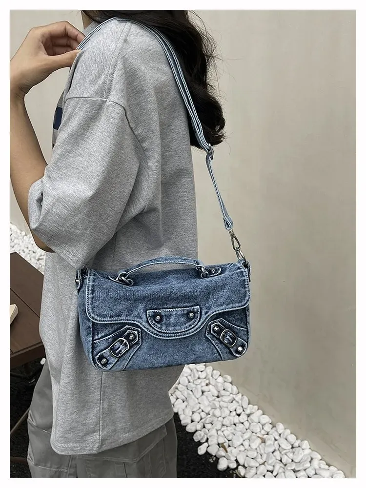 Tas Selempang Wanita Bahan PU Sintetis Polos Warna Biru Bentuk Kotak Tali Resleting Grosir