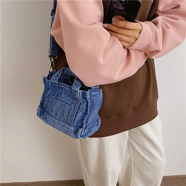 Tas Selempang Wanita Bahan PU Sintetis Polos Warna Biru Bentuk Kotak Tali Harga Grosir