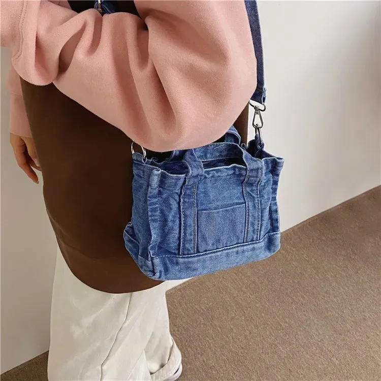 Tas Selempang Wanita Bahan PU Sintetis Polos Warna Biru Bentuk Kotak Tali Harga Grosir