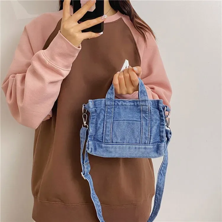 Tas Selempang Wanita Bahan PU Sintetis Polos Warna Biru Bentuk Kotak Tali Harga Grosir