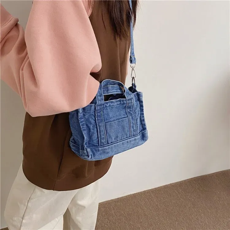 Tas Selempang Wanita Bahan PU Sintetis Polos Warna Biru Bentuk Kotak Tali Harga Grosir