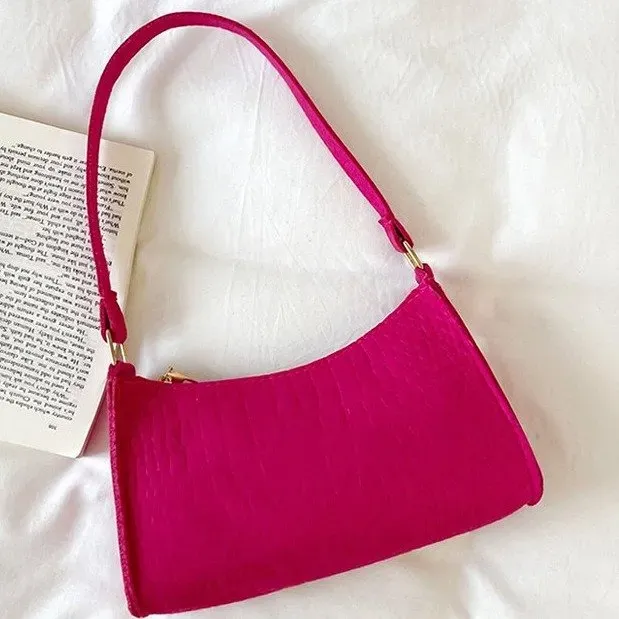 Tas Selempang Wanita Bahan PU Sintetis Polos Warna Pink Bentuk Kotak Tali Rantai Grosir Import