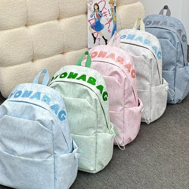 Tas Ransel Wanita Bahan Nylon Polos Warna Merah Bentuk Kotak Tali Lebar Grosir Import