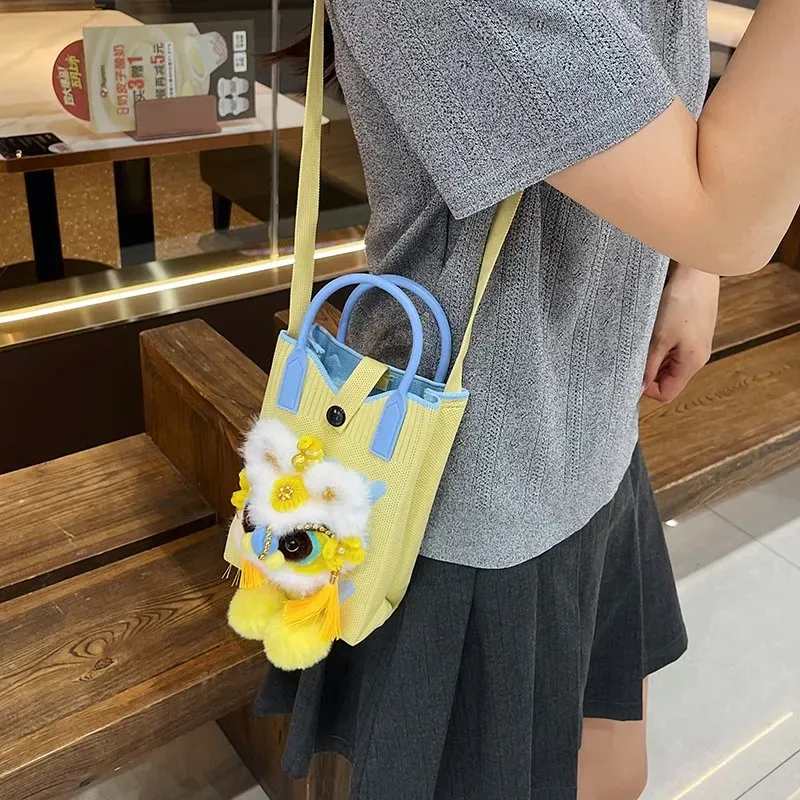 Tas Selempang Wanita Bahan PU Sintetis Polos Warna Kuning Bentuk Kotak Tali untuk Jualan Online kategori tas selempang grosir