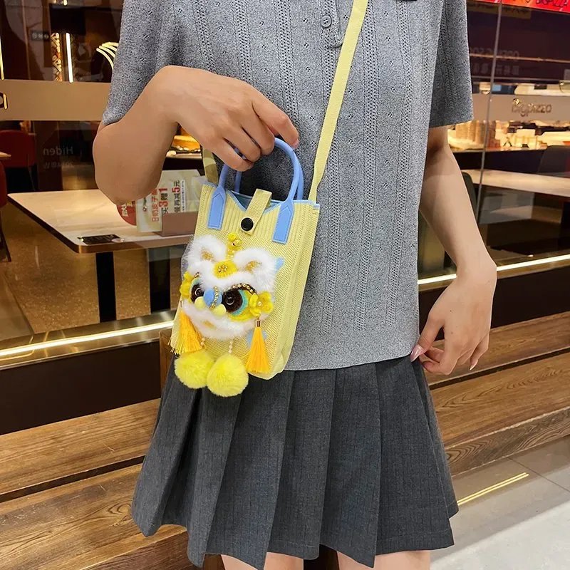 Tas Selempang Wanita Bahan PU Sintetis Polos Warna Kuning Bentuk Kotak Tali untuk Jualan Online