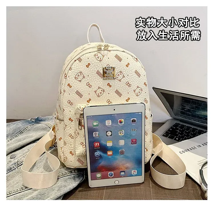 Tas Ransel Wanita Bahan PU Sintetis Motif Print Bentuk Kotak Tali Lebar Resleting Stok China