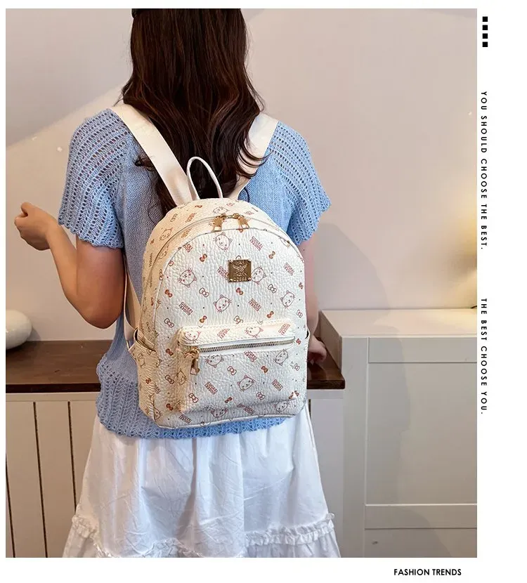 Tas Ransel Wanita Bahan PU Sintetis Motif Print Bentuk Kotak Tali Lebar Resleting Stok China