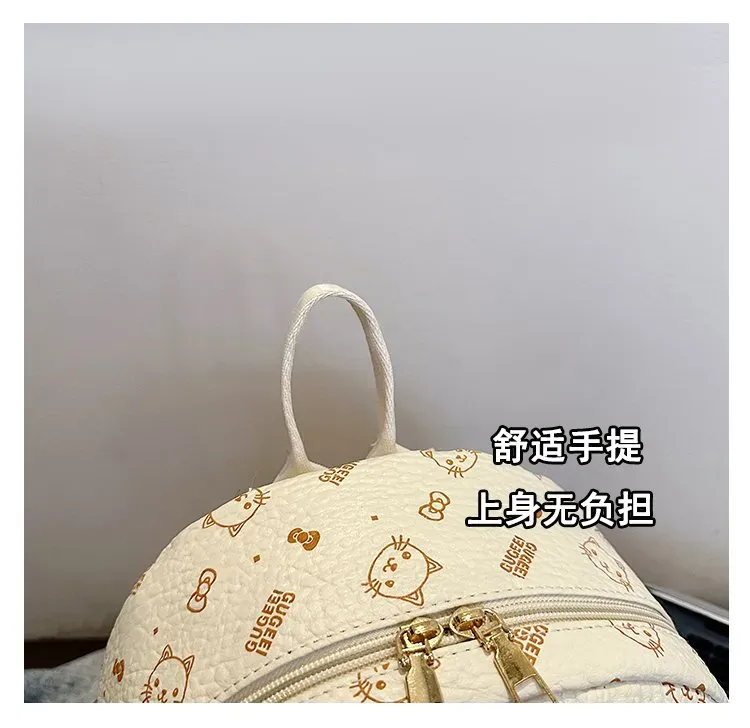 Tas Ransel Wanita Bahan PU Sintetis Motif Print Bentuk Kotak Tali Lebar Resleting Stok China