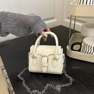 Tas Selempang Wanita Bahan PU Sintetis Polos Bentuk Kotak Tali Rantai Resleting Grosir Import