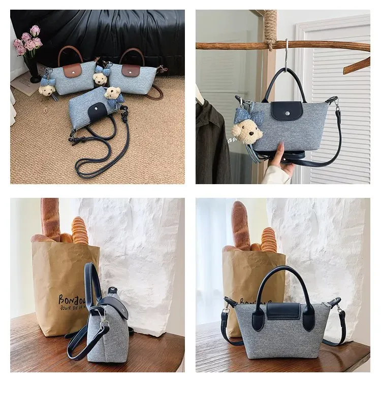 Tas Selempang Wanita Bahan PU Sintetis Polos Warna Abu-Abu Bentuk Kotak Tali untuk Jualan