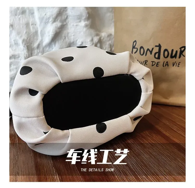 Tas Selempang Wanita Bahan PU Sintetis Motif Polkadot Warna Putih Bentuk Bulat Katalog Grosir