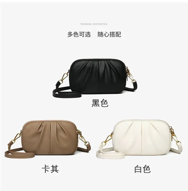 Tas Selempang Wanita Bahan PU Sintetis Polos Warna Cokelat Bentuk Crescent Tali Resleting