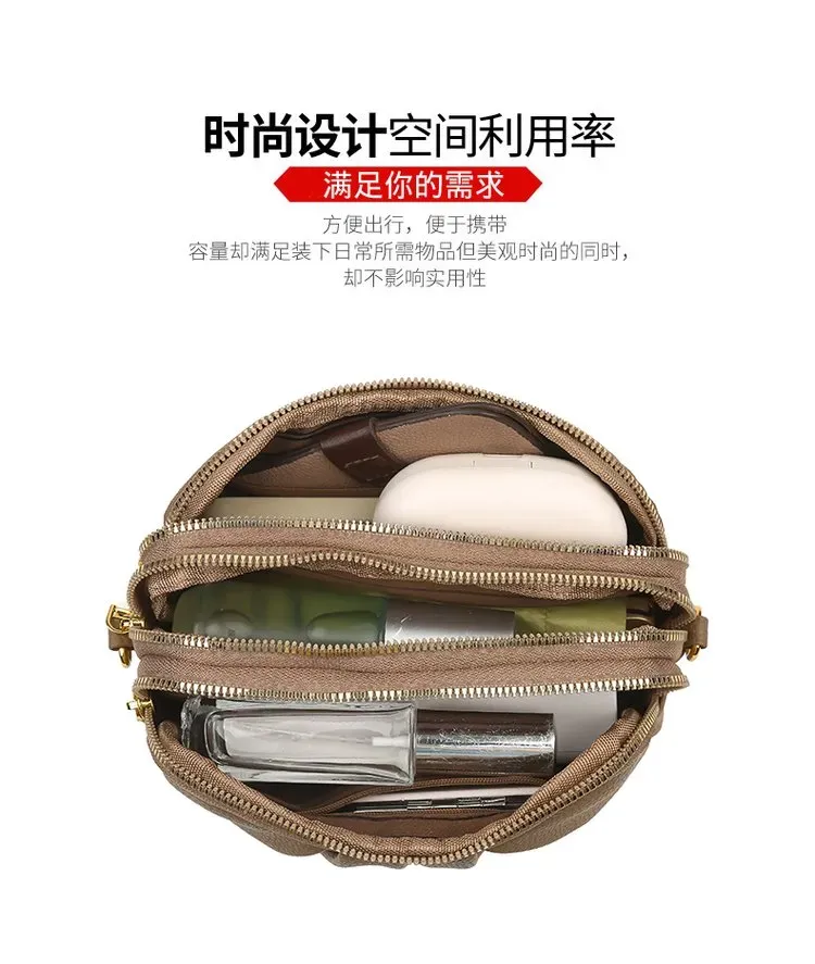 Tas Selempang Wanita Bahan PU Sintetis Polos Warna Cokelat Bentuk Crescent Tali Resleting