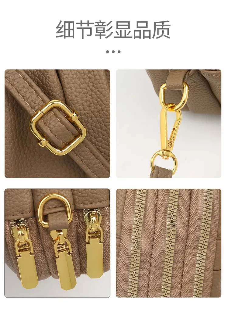 Tas Selempang Wanita Bahan PU Sintetis Polos Warna Cokelat Bentuk Crescent Tali Resleting