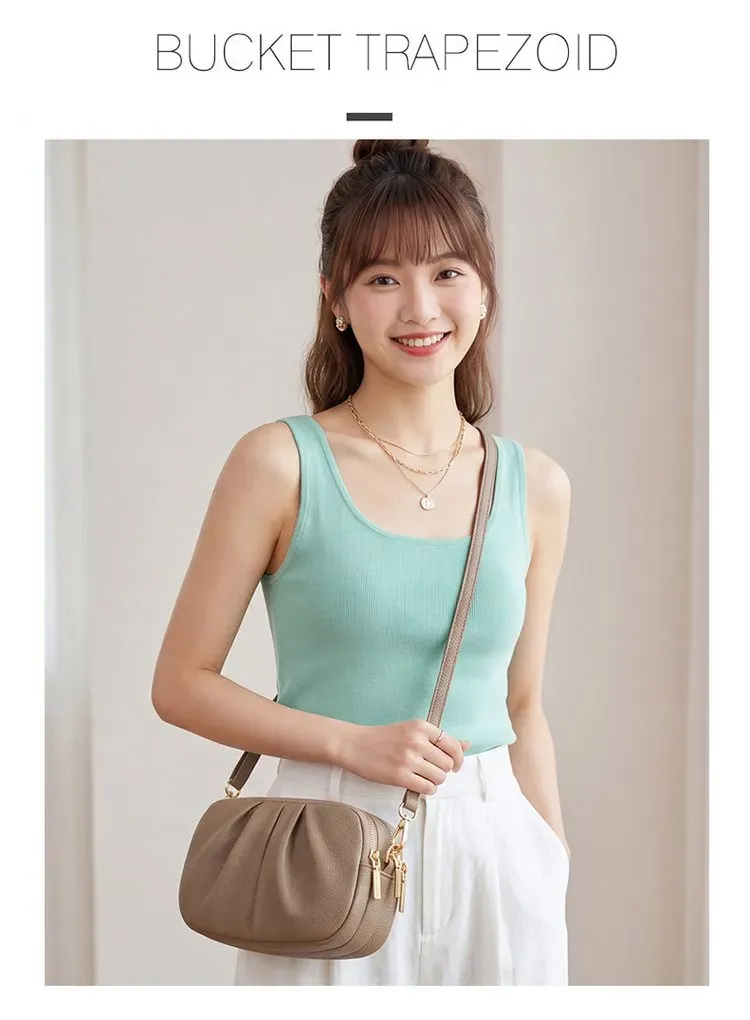 Tas Selempang Wanita Bahan PU Sintetis Polos Warna Cokelat Bentuk Crescent Tali Resleting