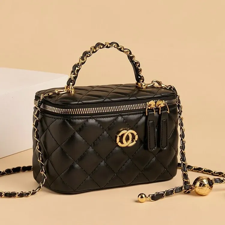 Tas Selempang Wanita Bahan Nylon Polos Warna Hitam Bentuk Kotak Tali Lebar Resleting Grosir