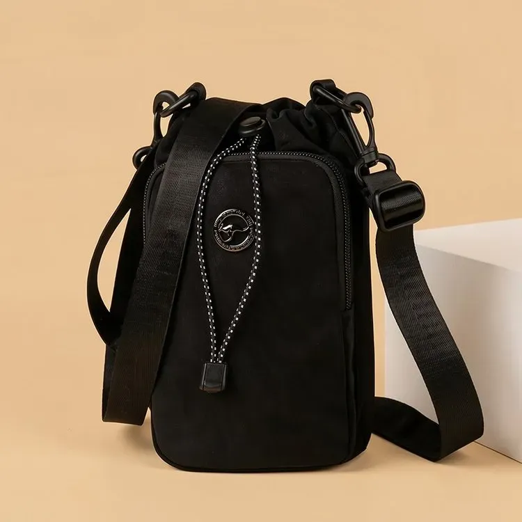 Tas Selempang Wanita Bahan Nylon Polos Warna Hitam Bentuk Kotak Tali Lebar Resleting Grosir