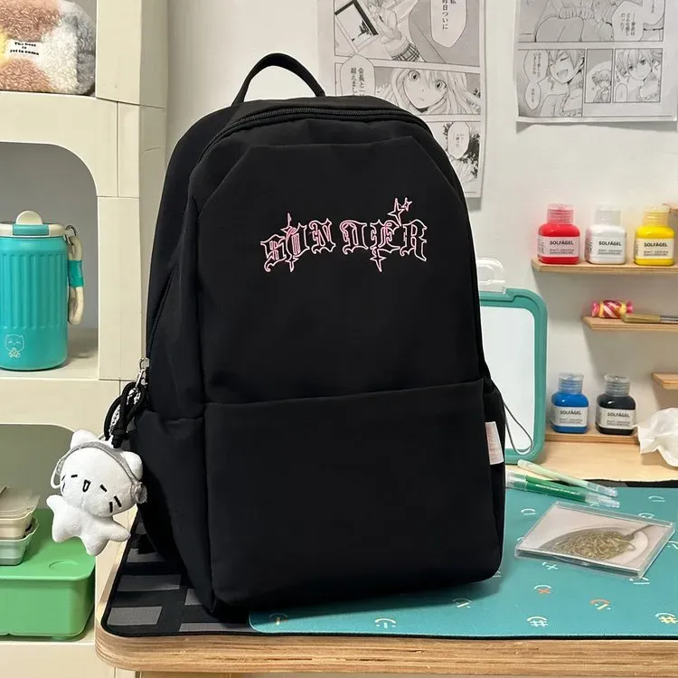 Tas Ransel Wanita Bahan Kain Polos Warna Hitam Bentuk Kotak Tali Panjang Grosir Import