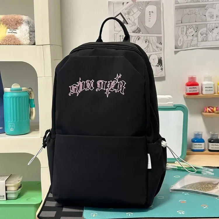 Tas Ransel Wanita Bahan Kain Polos Warna Hitam Bentuk Kotak Tali Panjang Grosir Import