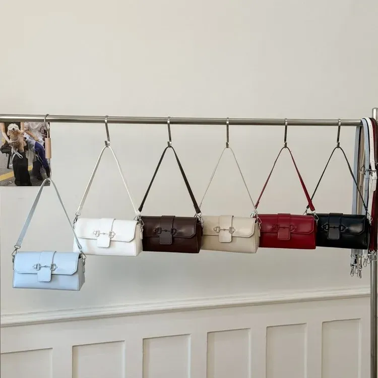 Tas Selempang Wanita Bahan PU Sintetis Polos Warna Putih Bentuk Kotak Tali Koleksi Reseller
