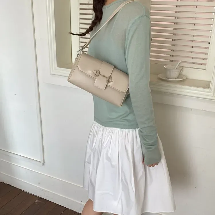 Tas Selempang Wanita Bahan PU Sintetis Polos Warna Putih Bentuk Kotak Tali Koleksi Reseller