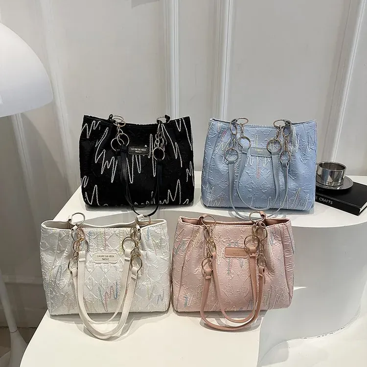 Tas Selempang Wanita Bahan PU Sintetis Polos Warna Hitam Bentuk Kotak Tali Lebar untuk Toko