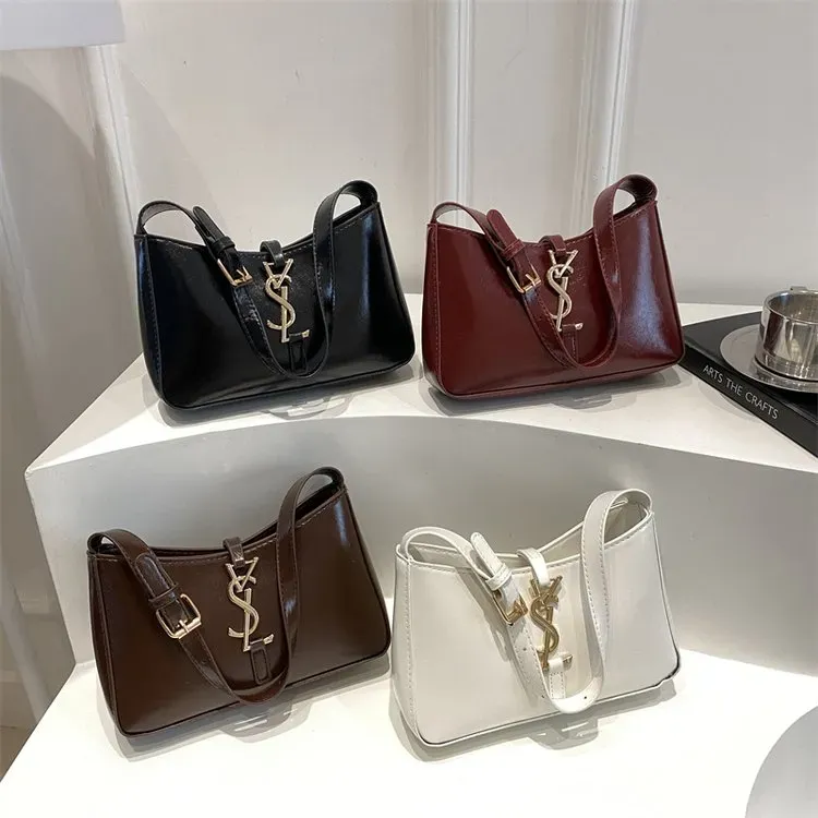 Tas Selempang Wanita Bahan PU Sintetis Polos Warna Hitam Bentuk Kotak Tali Lebar untuk Toko