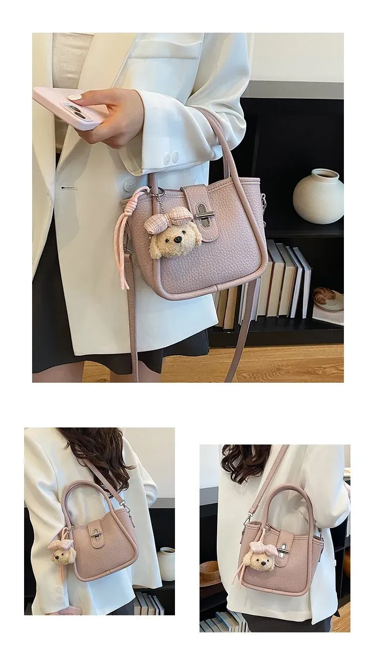 Tas Selempang Wanita Bahan PU Sintetis Polos Warna Pink Bentuk Bulat Tali untuk Toko Online