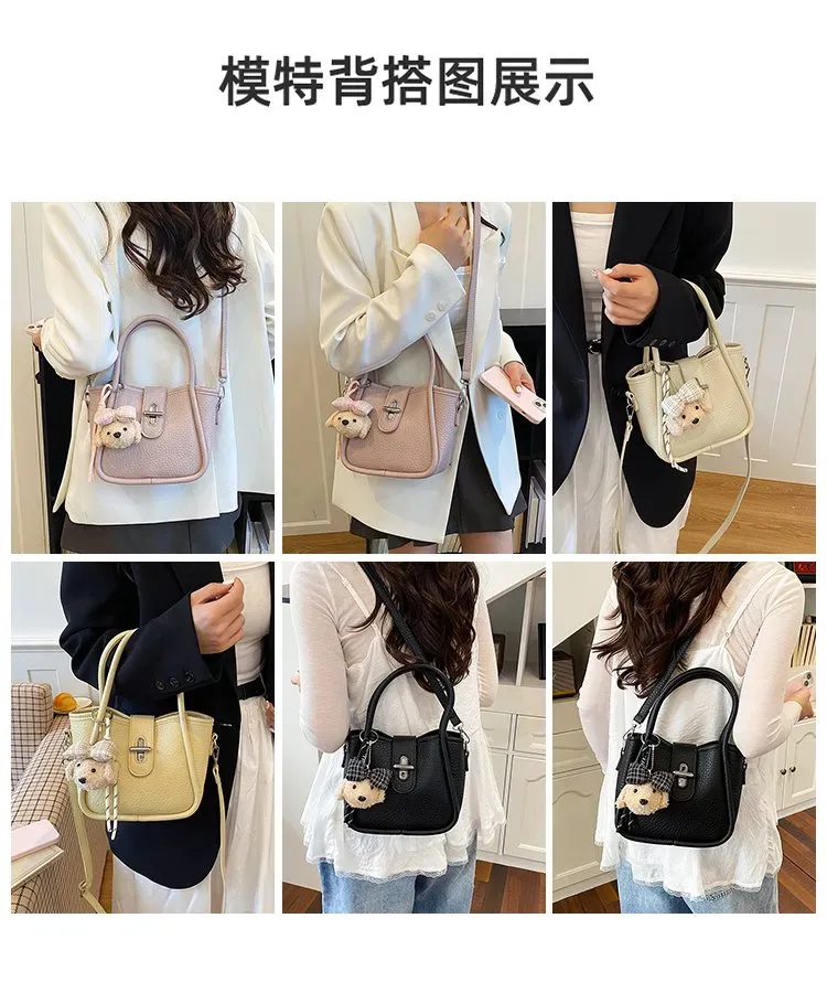 Tas Selempang Wanita Bahan PU Sintetis Polos Warna Pink Bentuk Bulat Tali untuk Toko Online