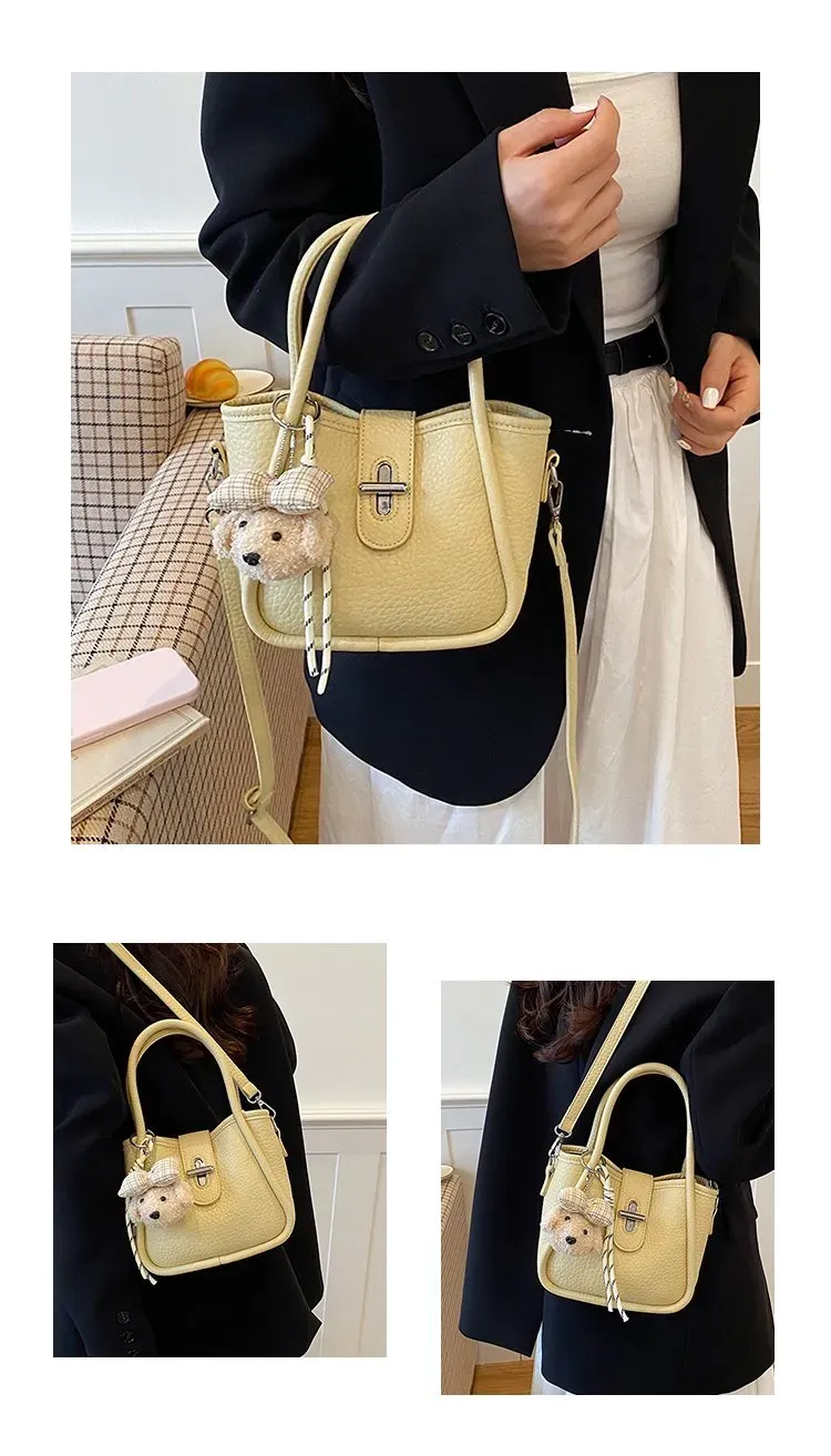 Tas Selempang Wanita Bahan PU Sintetis Polos Warna Pink Bentuk Bulat Tali untuk Toko Online