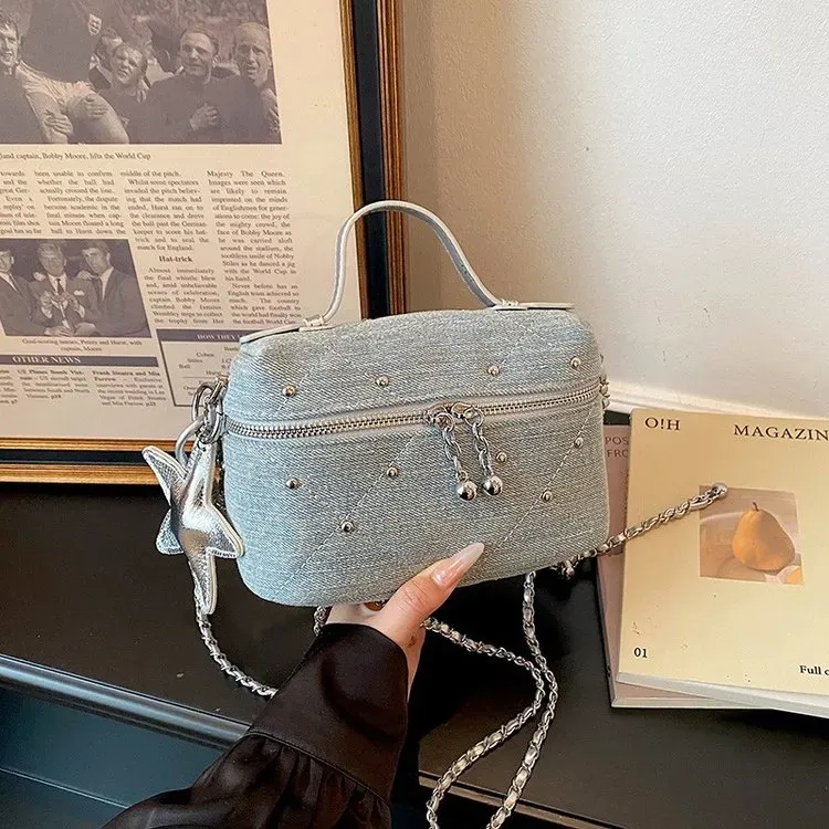 Tas Selempang Wanita Bahan PU Sintetis Polos Warna Putih Bentuk Kotak Tali Resleting Grosir