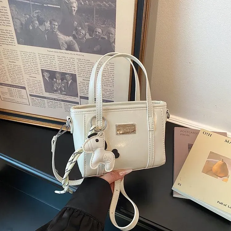 Tas Selempang Wanita Bahan PU Sintetis Polos Warna Putih Bentuk Kotak Tali Resleting Grosir