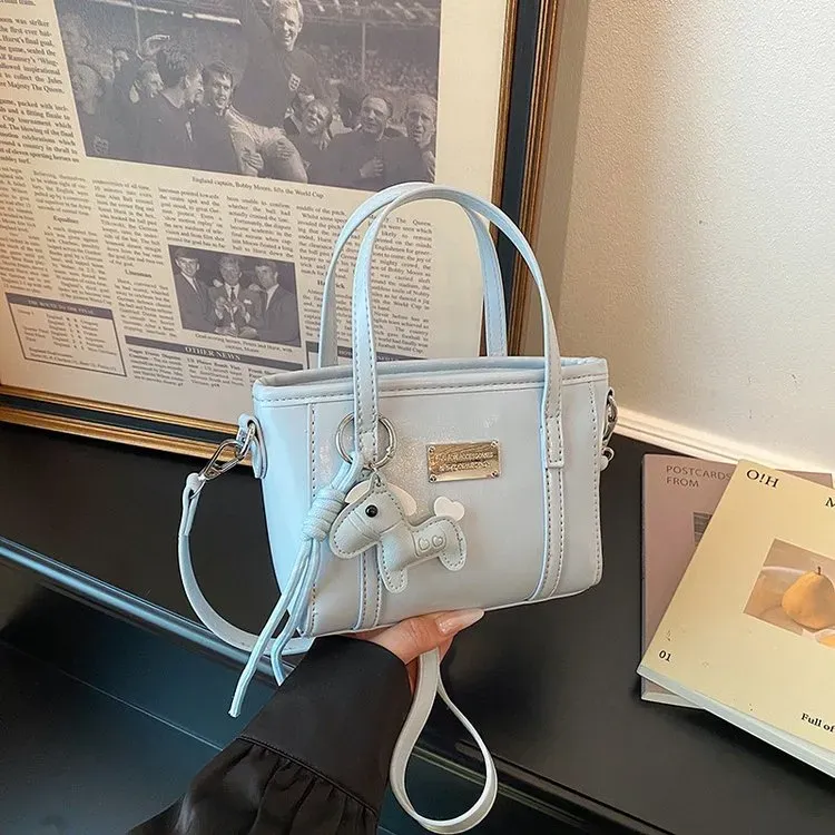 Tas Selempang Wanita Bahan PU Sintetis Polos Warna Putih Bentuk Kotak Tali Resleting Grosir