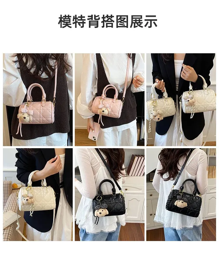 Tas Selempang Wanita Bahan PU Sintetis Model Quilted Warna Pink Bentuk Bulat Grosir Import