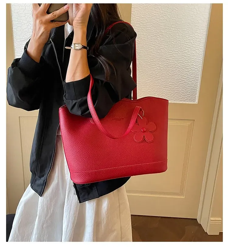 Tas Selempang Wanita Bahan PU Sintetis Polos Warna Merah Bentuk Kotak Tali Lebar Resleting