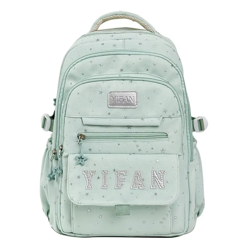 Tas Ransel Wanita Bahan Nylon Motif Bintang Bentuk Kotak Tali Lebar Resleting Grosir Import