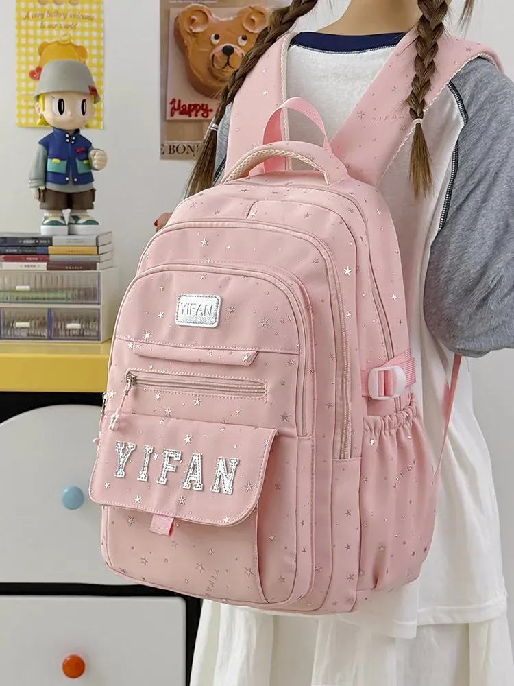 Tas Ransel Wanita Bahan Nylon Motif Bintang Bentuk Kotak Tali Lebar Resleting Grosir Import