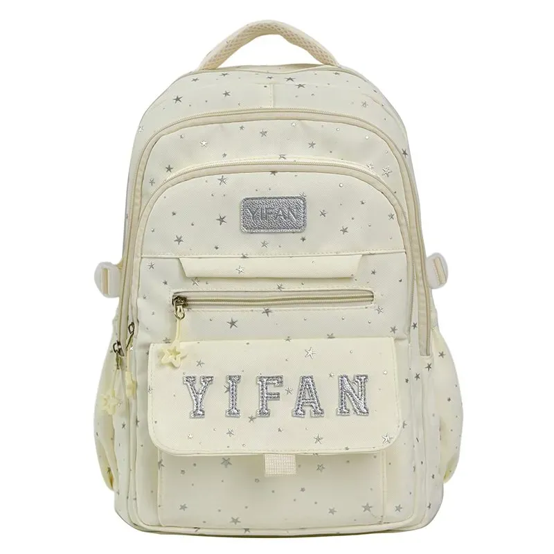 Tas Ransel Wanita Bahan Nylon Motif Bintang Bentuk Kotak Tali Lebar Resleting Grosir Import