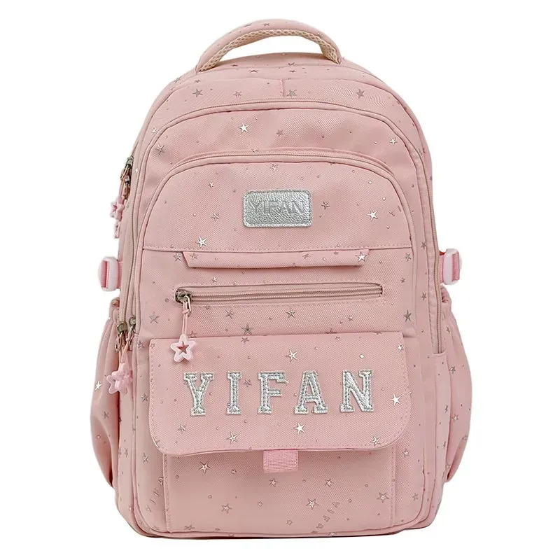 Tas Ransel Wanita Bahan Nylon Motif Bintang Bentuk Kotak Tali Lebar Resleting Grosir Import