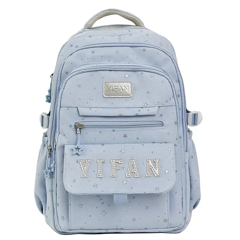 Tas Ransel Wanita Bahan Nylon Motif Bintang Bentuk Kotak Tali Lebar Resleting Grosir Import