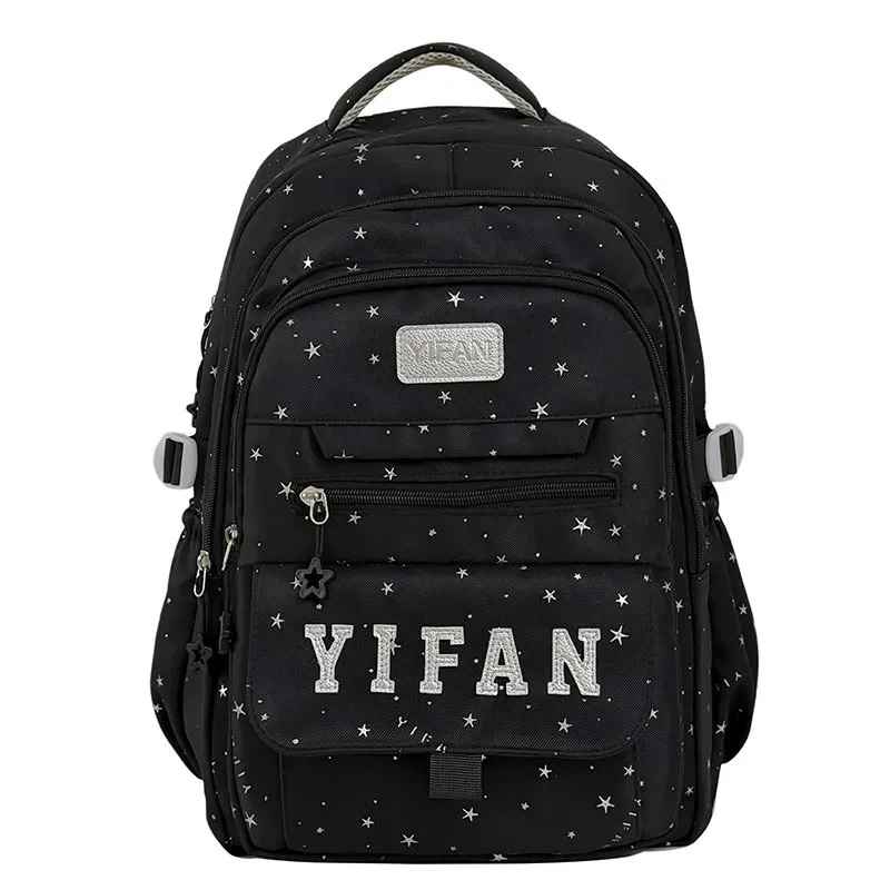 Tas Ransel Wanita Bahan Nylon Motif Bintang Bentuk Kotak Tali Lebar Resleting Grosir Import