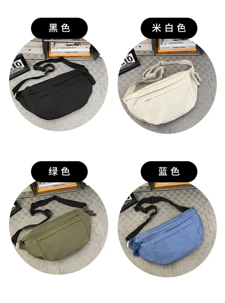 Tas Selempang Pria Bahan Kain Polos Warna Hitam Bentuk Kotak Tali Panjang Grosir Import