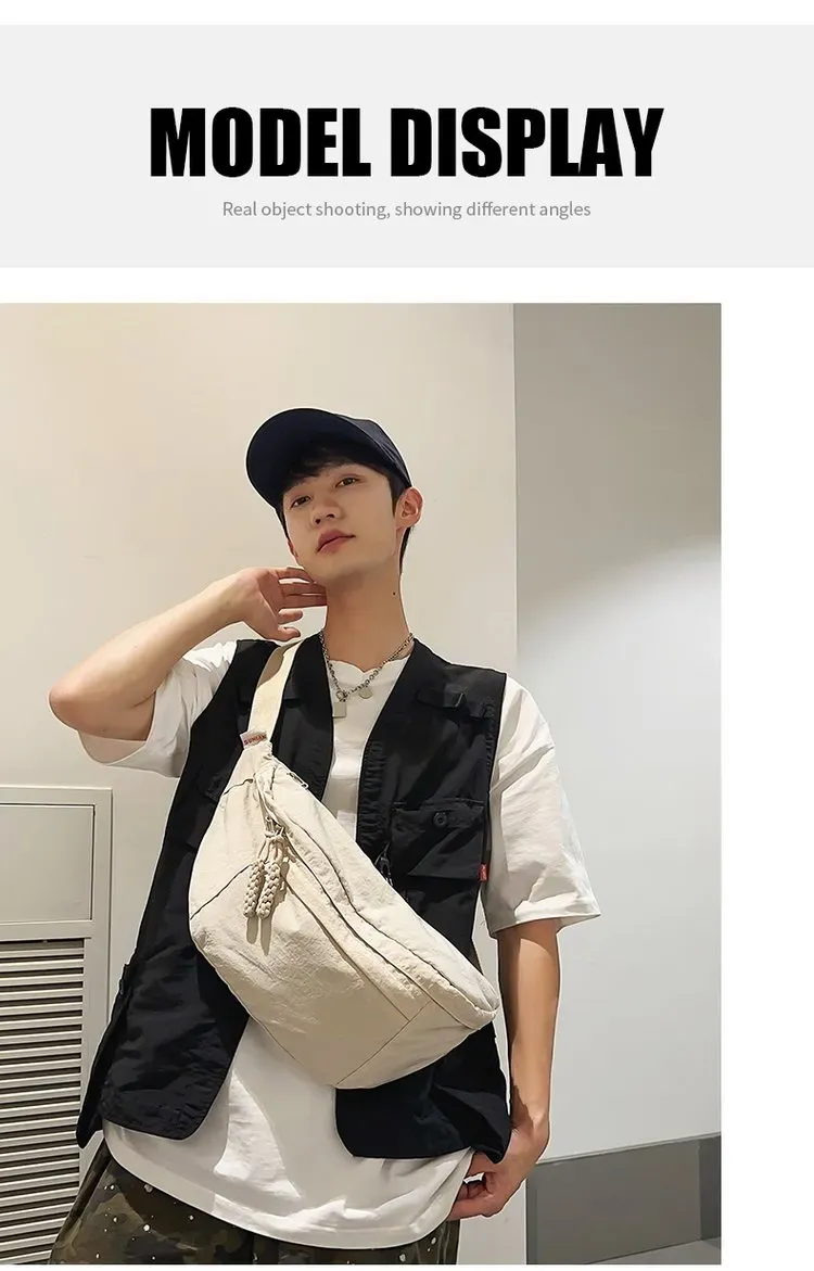 Tas Selempang Pria Bahan Kain Polos Warna Hitam Bentuk Kotak Tali Panjang Grosir Import