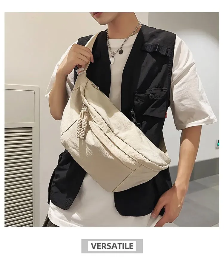 Tas Selempang Pria Bahan Kain Polos Warna Hitam Bentuk Kotak Tali Panjang Grosir Import