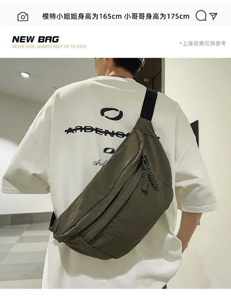 Tas Selempang Pria Bahan Kain Polos Warna Hitam Bentuk Kotak Tali Panjang Grosir Import