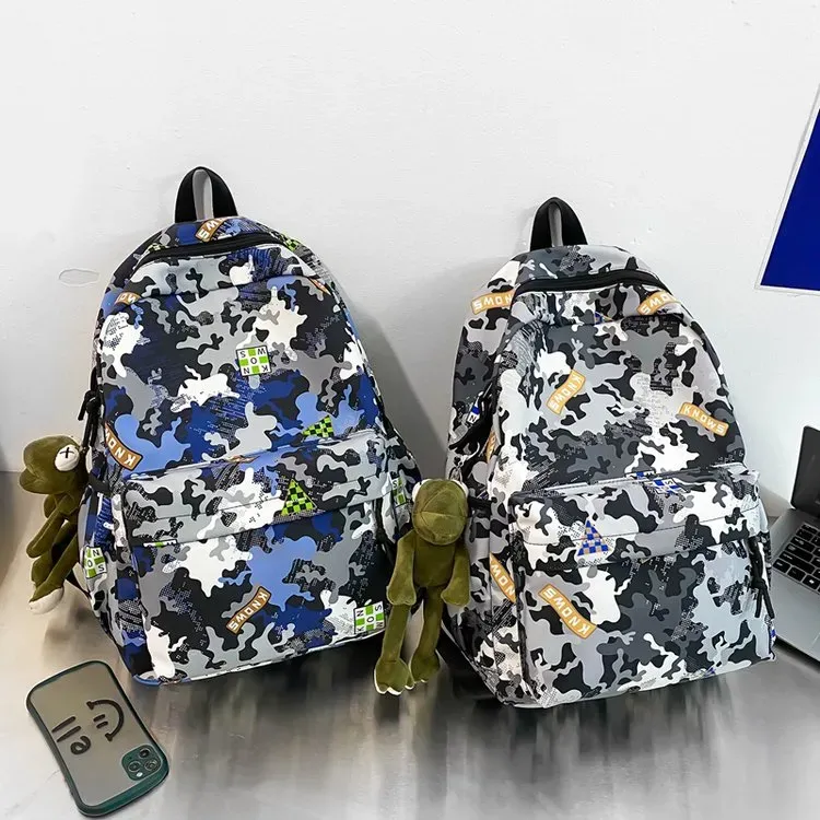 Tas Ransel Pria Bahan Nylon Motif Camouflage Warna Hitam Bentuk Kotak Tali Grosir Import