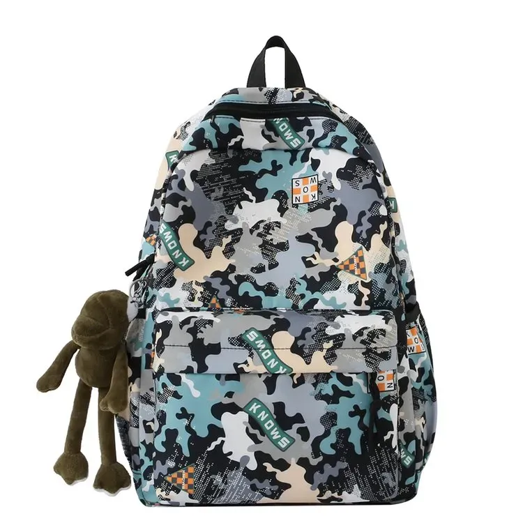 Tas Ransel Pria Bahan Nylon Motif Camouflage Warna Hitam Bentuk Kotak Tali Grosir Import